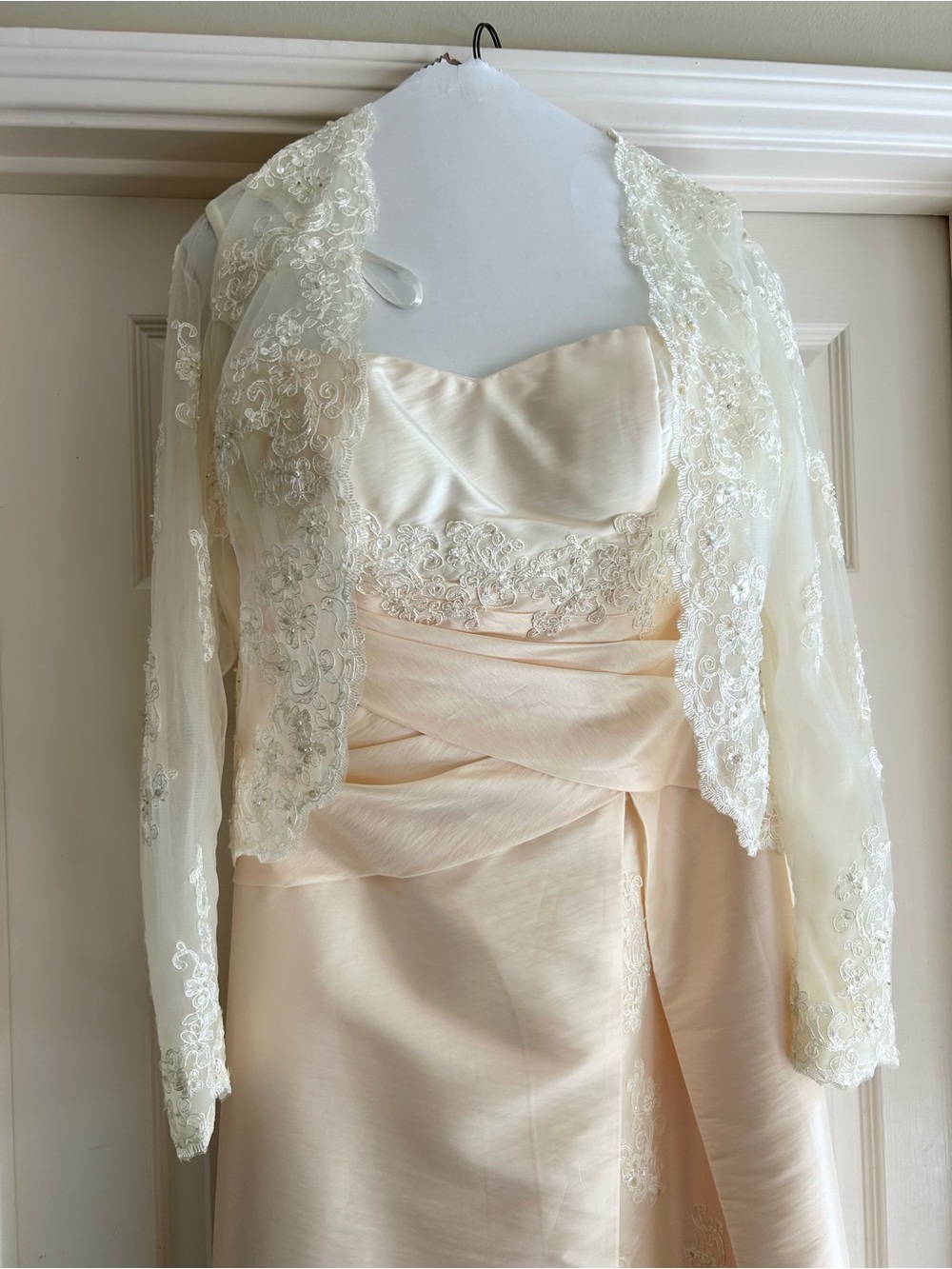 Vintage Modern Maids Ivory Satin Wedding Gown & Lace Jacket